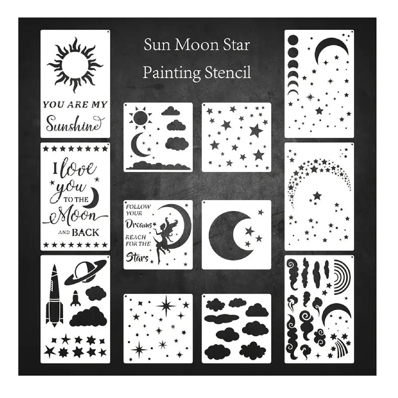 12 Piece Moon And Star Stencils | Reusable Plastic Stencils