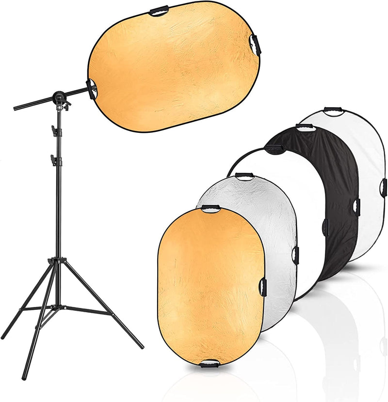 Photography Reflector Stand kit | 24x36 inches 5 in 1 reflectors with 78 inches Light Stands