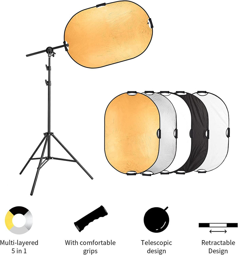 Photography Reflector Stand kit | 24x36 inches 5 in 1 reflectors with 78 inches Light Stands