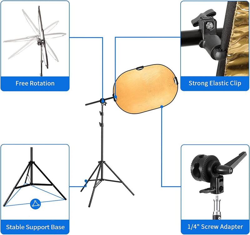 Photography Reflector Stand kit | 24x36 inches 5 in 1 reflectors with 78 inches Light Stands