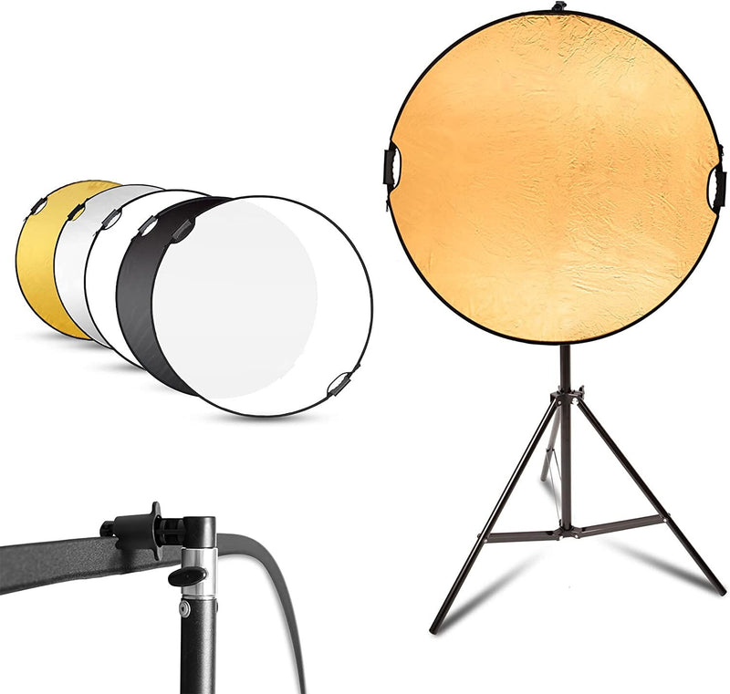 43" Photography Reflector with 6.5ft Light Stand | Handle Light Reflector for Photography | 5-in-1 Reflector
