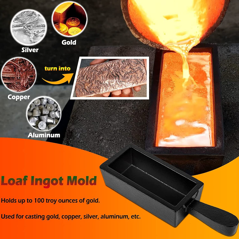 100 oz Troy Ounce Gold Bar Loaf Cast Iron Ingot Mold Perfect for Custom Smelting Pouring Melting