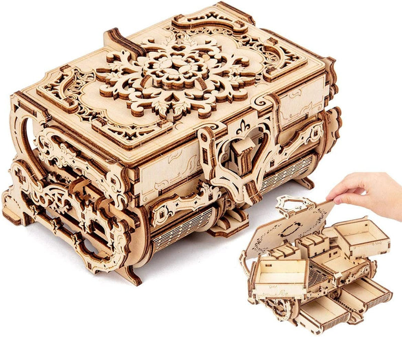 Varbertos 3D Wooden Puzzle Mechanical Treasure Box | Wood Creative Assembly Model Building Kits to