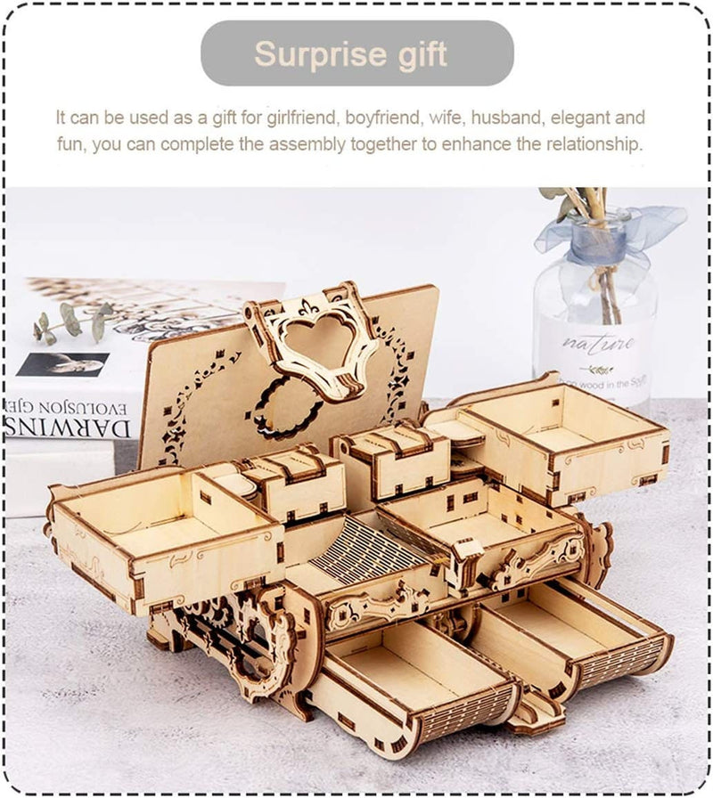 Varbertos 3D Wooden Puzzle Mechanical Treasure Box | Wood Creative Assembly Model Building Kits to