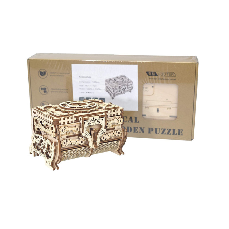 Uguter 3D Wooden Puzzle Antique Jewel Box | Music Box Kit | DIY Home Decoration | Laser-Cut Mechanical Model