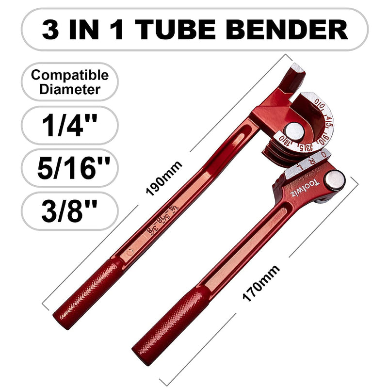 3 In 1 Tube Bender 5/16 1/4 3/8 Inch 180 Degree Manual Pipe Bending Tool For DIY Refrigeration Color  Red