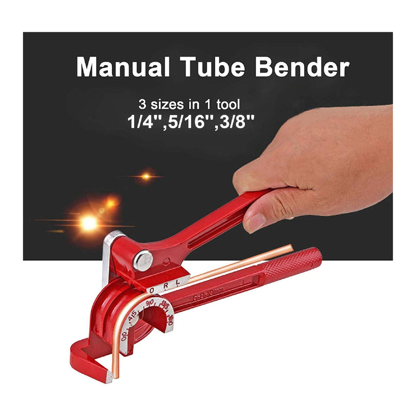 3 In 1 Tube Bender 5/16 1/4 3/8 Inch 180 Degree Manual Pipe Bending Tool For DIY Refrigeration Color  Red