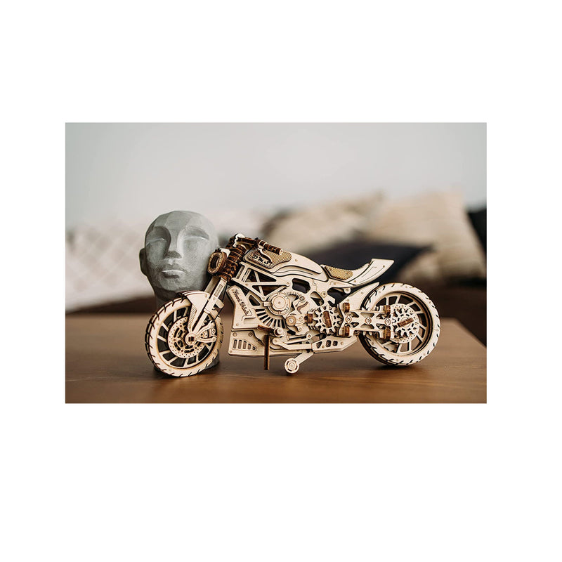 Wood Trick Motorcycle w/Rubber Band Motor | Rides up to 16ft | 3D Wooden Puzzle