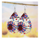 Independence Day Flag Sunflower Teardrop Faux Leather Earrings