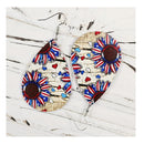 Independence Day Flag Sunflower Teardrop Faux Leather Earrings