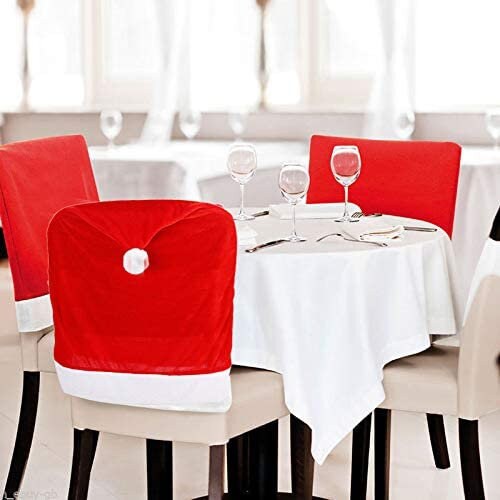 4pc Red Hat Dining Chair Slipcovers | Christmas Chair Back Covers Kitchen Chair Covers for Christmas Holiday Festival Decoration