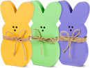 Whaline 3Pcs Easter Bunny Wooden Sign Purple Orange Green Easter Wooden Table Centerpieces