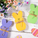 Whaline 3Pcs Easter Bunny Wooden Sign Purple Orange Green Easter Wooden Table Centerpieces