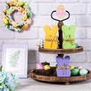 Whaline 3Pcs Easter Bunny Wooden Sign Purple Orange Green Easter Wooden Table Centerpieces
