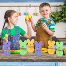 Whaline 3Pcs Easter Bunny Wooden Sign Purple Orange Green Easter Wooden Table Centerpieces