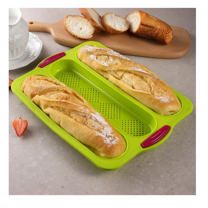 1 x High Temperature Resistant Silicone Three-Slot Baguette Loaf Pan with Open Hole for French Pie