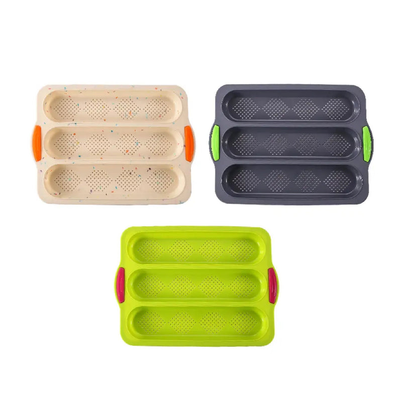 1 x High Temperature Resistant Silicone Three-Slot Baguette Loaf Pan with Open Hole for French Pie