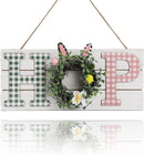 Easter Wall Hanging Decoration | Hop Easter Wooden Decoration with Eucalyptus Wreath for Holiday Indoor
