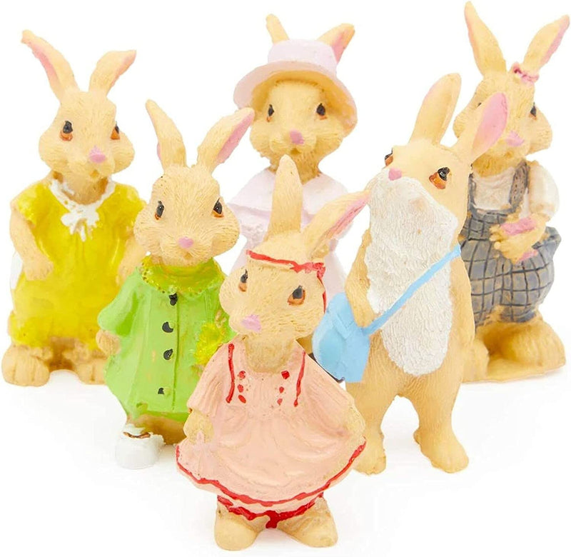 Mini Bunny Statues for Easter | Garden Decorations | 2.2 Inches, 6 Pack