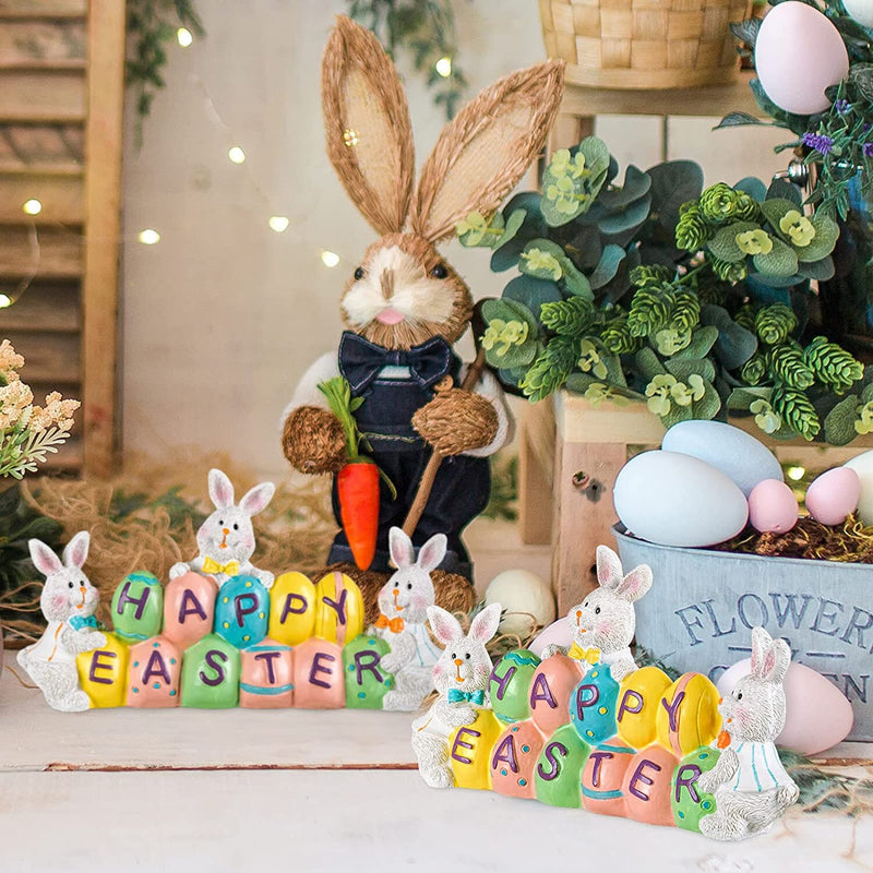 Whaline Easter Figurine Decoration Easter Bunny Tabletopper Happy Easter Rabbit with Egg Centerpiece