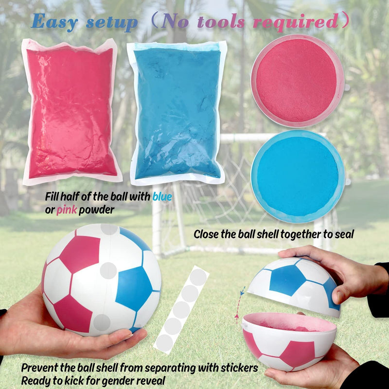 Gender Reveal Soccer Ball with Powder | 2 Big Bags of Pink and Blue Gender Reveal