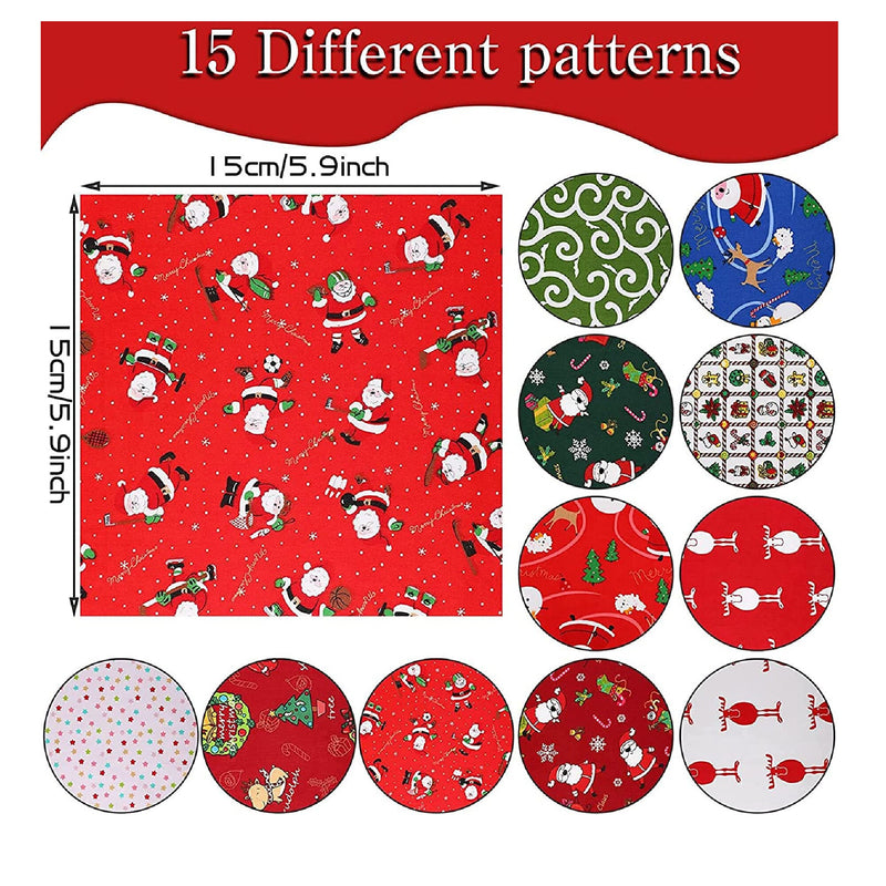 30 Pieces Of Christmas Fat Quarter Fabric | Christmas Fabric | Quilting Fabric | 10 x 10 Inches | 15 kinds Of Christmas Patterns