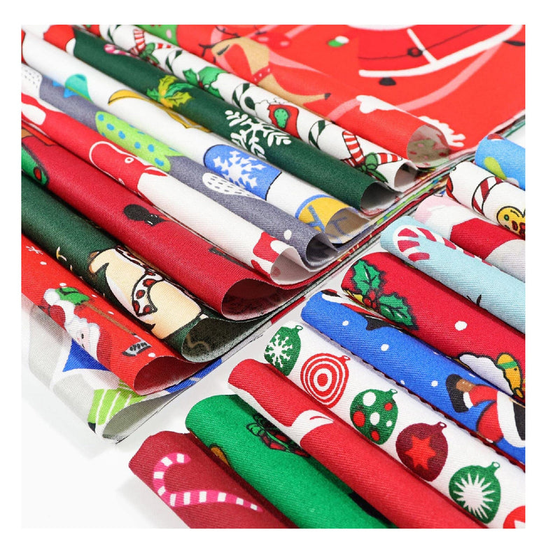 Christmas Fabric Bundles | 20 Pieces Different Patterns Christmas Quilting Fabric Squares With Snowman | 9.8 x 9.8 inches/25 x 25 cm