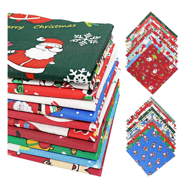 Christmas Fabric Bundles | 20 Pieces Different Patterns Christmas Quilting Fabric Squares With Snowman | 9.8 x 9.8 inches/25 x 25 cm