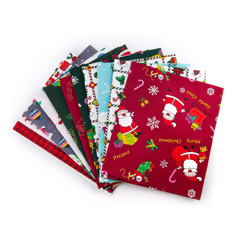 LUTER 18 × 22 Inches/45 × 55 Cm 10 Pieces Christmas Theme Fabric Christmas Quarter Quarter Pure Cotton Fabric Bundle For DIY Decorations