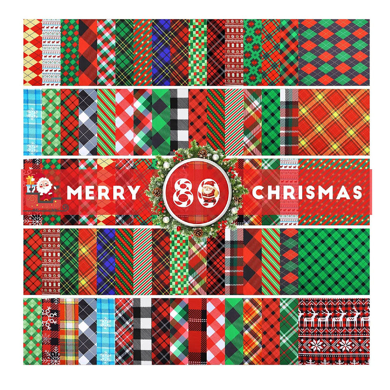 80 Pieces of Christmas Quilting Fabric | Christmas Plaid Fabric Squares | Pre-Cut Squares | DIY Striped Buffalo Fabric | 9.8 x 9.8 Inches