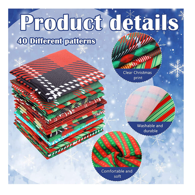80 Pieces of Christmas Quilting Fabric | Christmas Plaid Fabric Squares | Pre-Cut Squares | DIY Striped Buffalo Fabric | 9.8 x 9.8 Inches