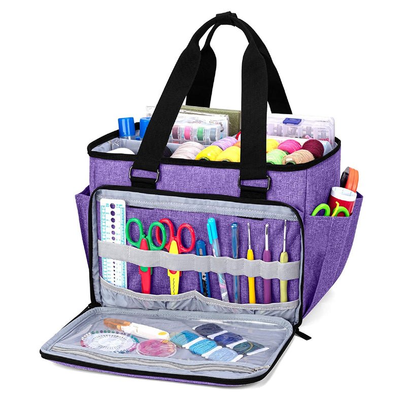 YARWO Knitting Yarn Bag, Portable Crochet Storage Tote with Double