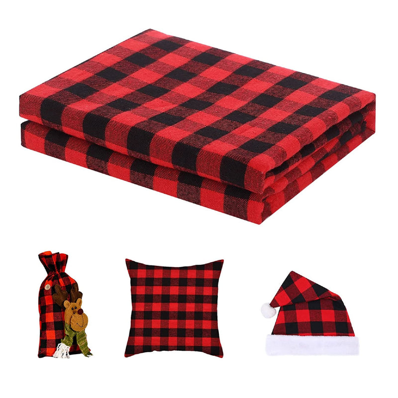 59″ × 69″ Cotton Buffalo Check | Red and Black Checkered Fabric Squares Christmas Checkered Quilting Fabric Bundles