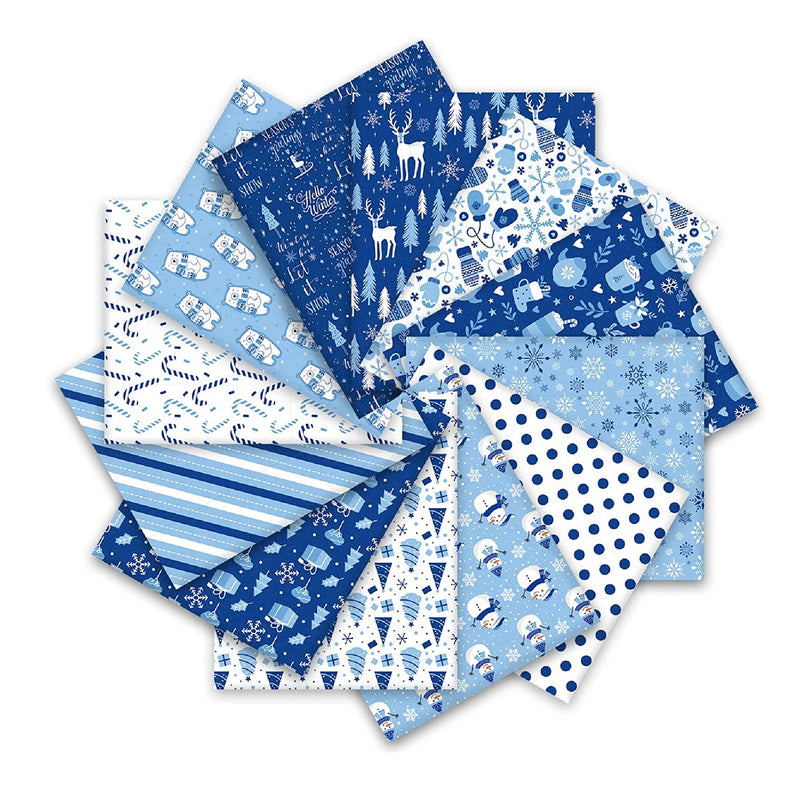 Linen Placemats, Hello Winter Theme Blue Snowflake Pattern