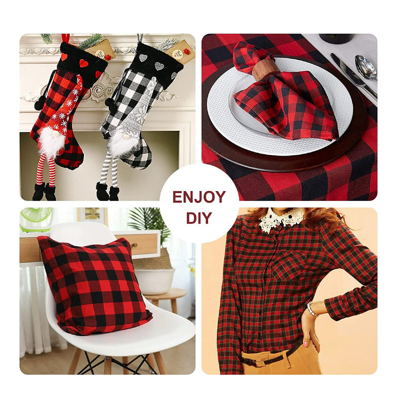 59″ × 69″ Cotton Buffalo Check | Red and Black Checkered Fabric Squares Christmas Checkered Quilting Fabric Bundles