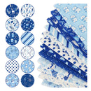 Whaline 12 Piece Christmas Cotton Fabric 18" x 22" | Blue | White | Winter Snowflake | Quarter Packets For Crafts