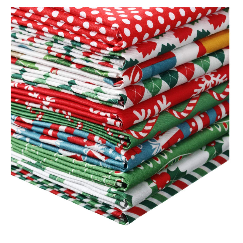 10 Pieces Of Christmas Cotton Fabric | Pre-Cut Squares | Quilting Fabric | Christmas Snowflake Print | 50 x 50 cm/ 19.68 x 19.68 Inches