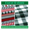 10 Pieces 18" x 22" Christmas Craft Fabric | Buffalo Squares Pack | Precut Christmas Pack | Checkered Homemade Quilting Fabric