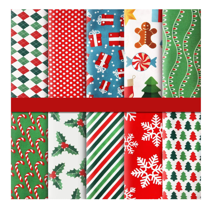 10 Pieces Of Christmas Cotton Fabric | Pre-Cut Squares | Quilting Fabric | Christmas Snowflake Print | 50 x 50 cm/ 19.68 x 19.68 Inches