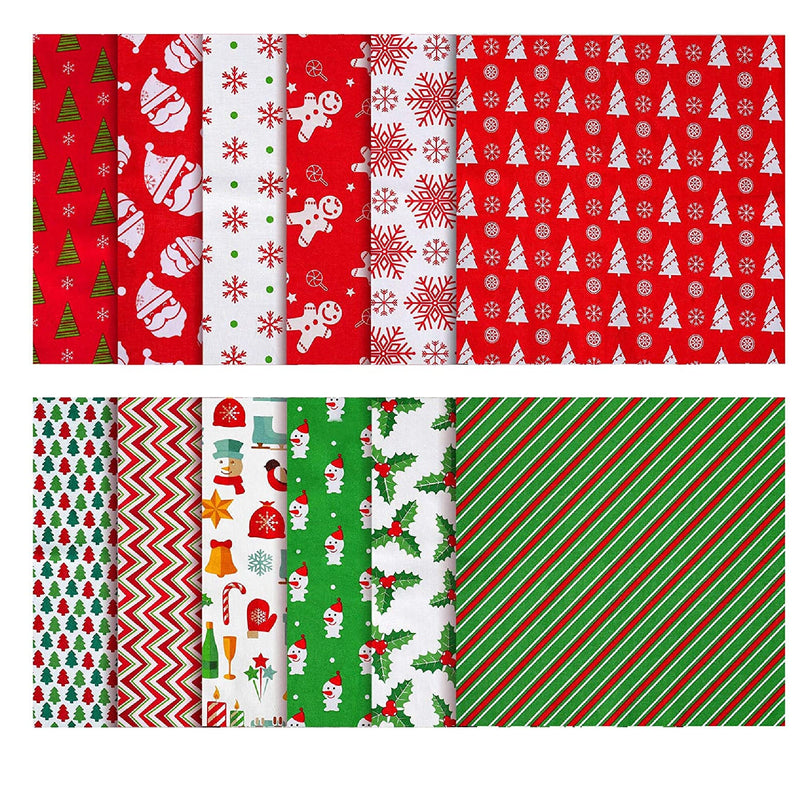 12 Pieces 11.8 x 11.8 Inch Christmas Fabric Bundles Multicolor Fabric Patchwork Christmas Tree