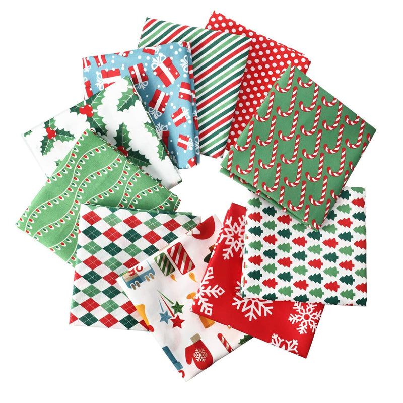 10 Pieces Christmas Fabric Quilting Fabric Squares Quarters Precut Sewing 