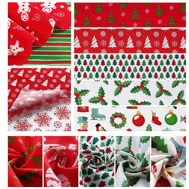 12 Pieces 11.8 x 11.8 Inch Christmas Fabric Bundles Multicolor Fabric Patchwork Christmas Tree