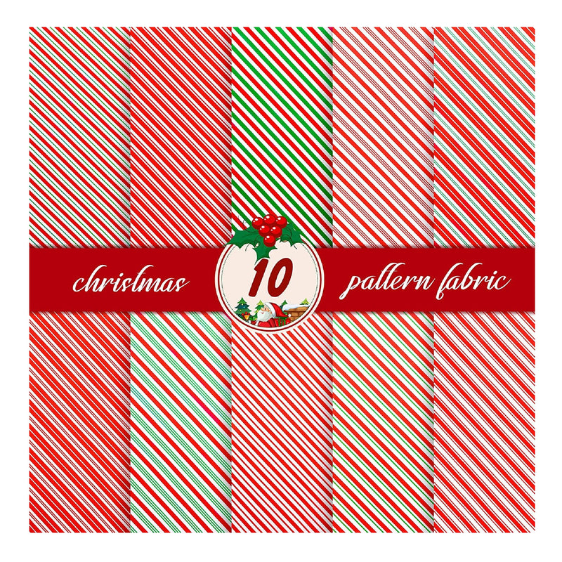 10 Pieces Of Christmas Fabric To Sew | To Quilt | Christmas Fabric | red And Green Color | Candy Cane Print Fabric  | 20 x 15.75 Inches