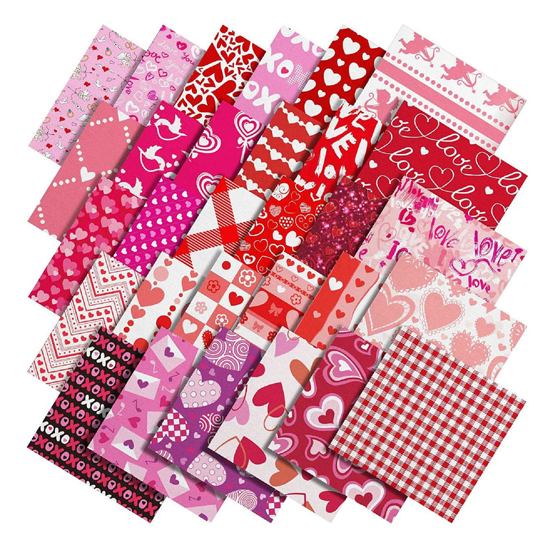 60 Pieces 10 x 10 Inch Valentine's Day Fabric | Quilting Fabric | Fabric With Heart Print | Printed Fabric With Fat Quarters