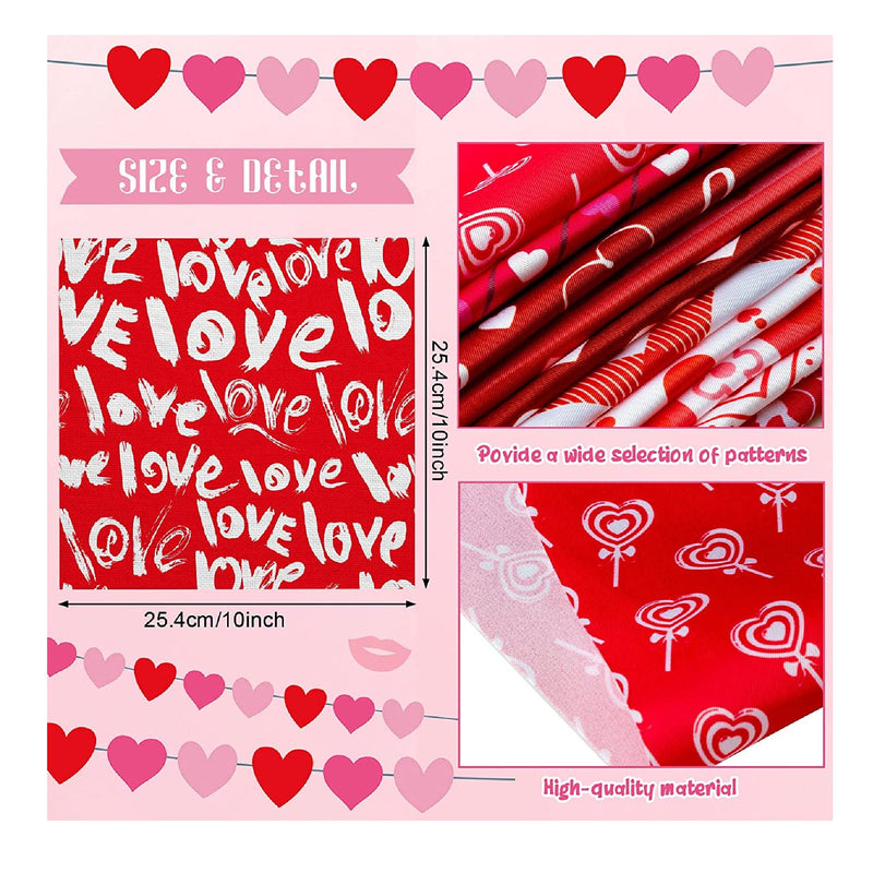 60 Pieces 10 x 10 Inch Valentine's Day Fabric | Quilting Fabric | Fabric With Heart Print | Printed Fabric With Fat Quarters