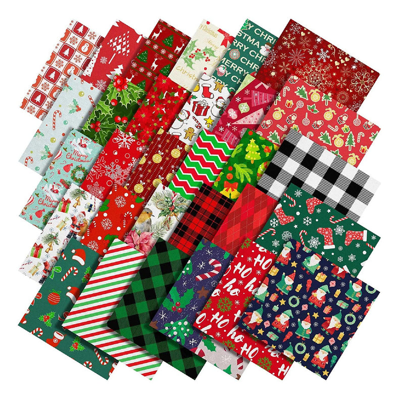 60 Pieces 10 x 10 Inch Christmas Fabric Holiday Quilting Fabric Snowman Christmas Tree Print Fabric Fat Quarters Fabric