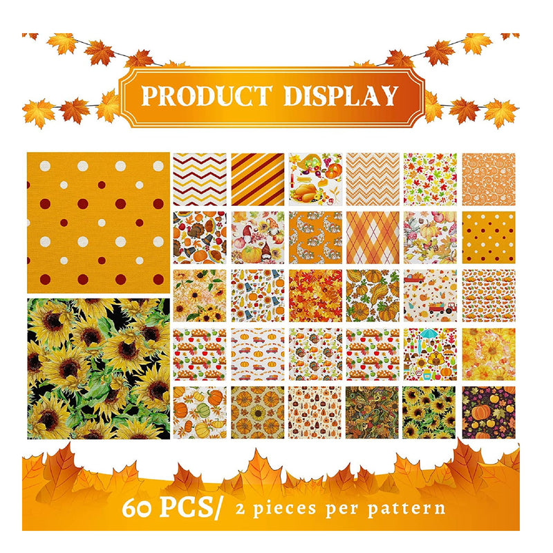 60 10 x 10 Inch Pieces Of Thanksgiving Fabric | Quilting Fabric | Bat | Decorative Sewing Squares For Crafts | Maple Leaf