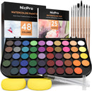 Nicpro Watercolor Paint Set | 48 Water Colors Kit with 8 Squirrel Brushes, Palette, Watercolor Pen, 25 Art Pad Paper, 2 Art Sponges