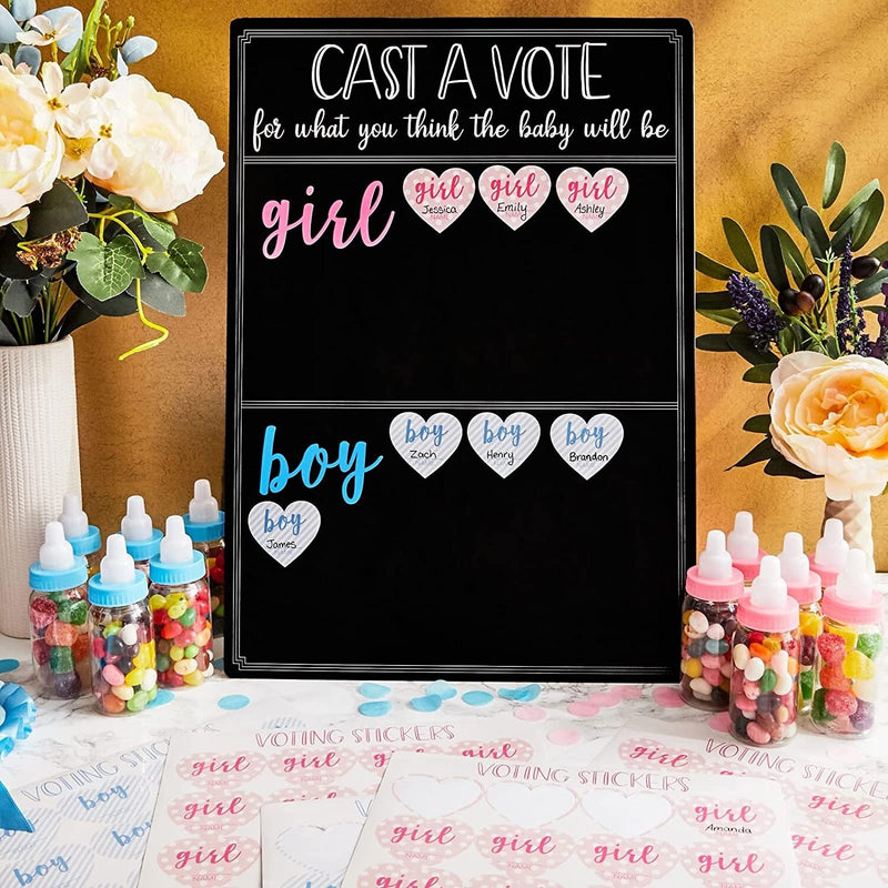 Baby Gender Reveal Board Game with 120 Girl or Boy Voting Stickers