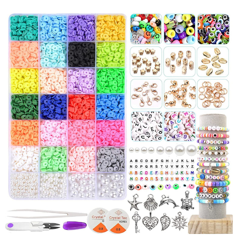 7200 Clay Beads Bracelet Making Kit, 24 Color Spacer Flat Beads for Jewelry  Make